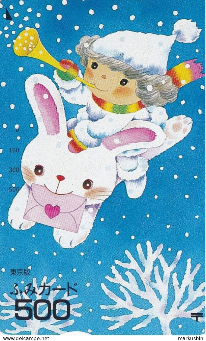 Japan Prepaid Fumi Card 500 - Winterscene Cartoon Comic Ilustration Girl Rabbit - Japan