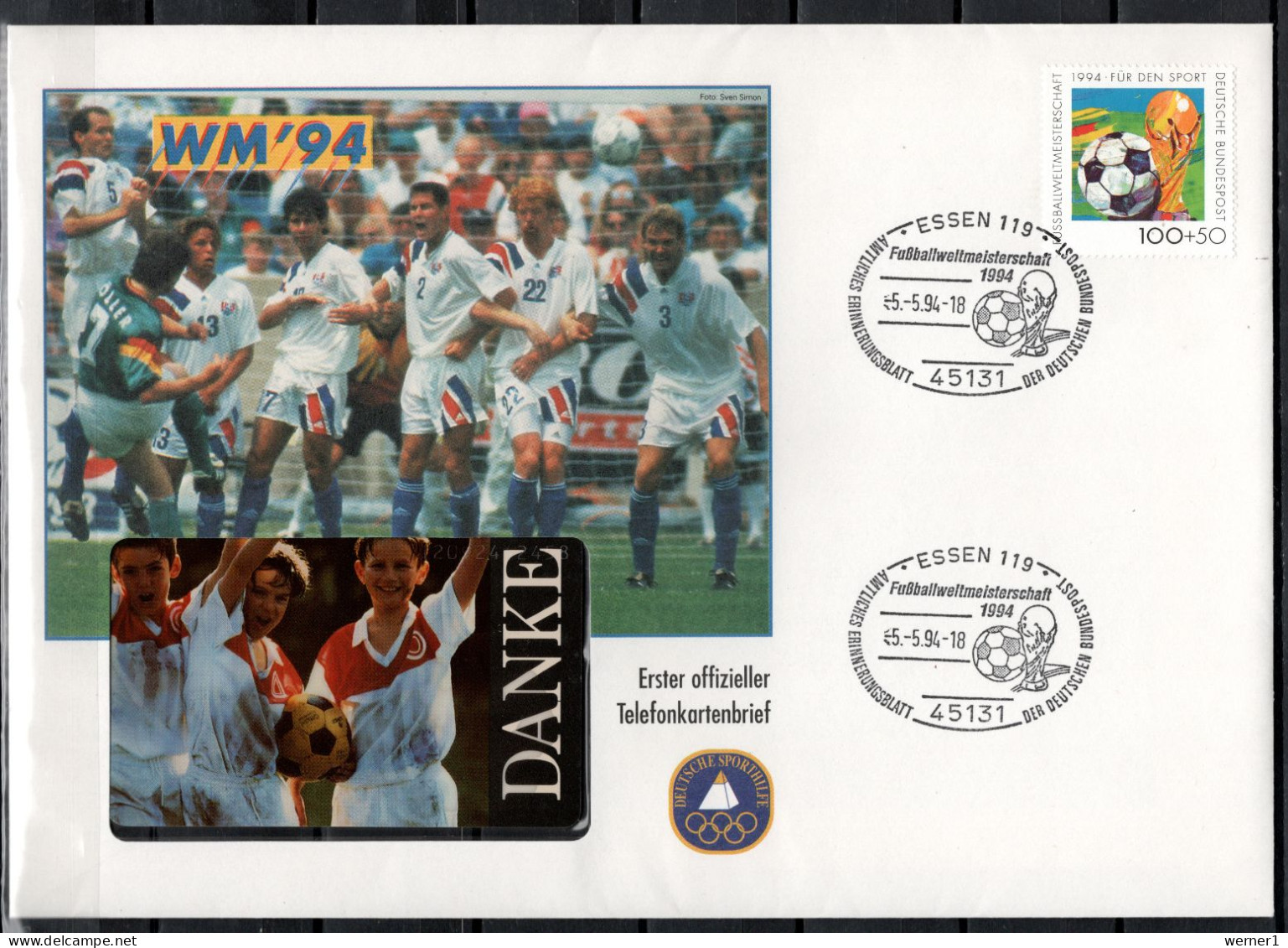 Germany 1994 Football Soccer World Cup Commemorative Cover With Telephone Card - 1994 – Vereinigte Staaten