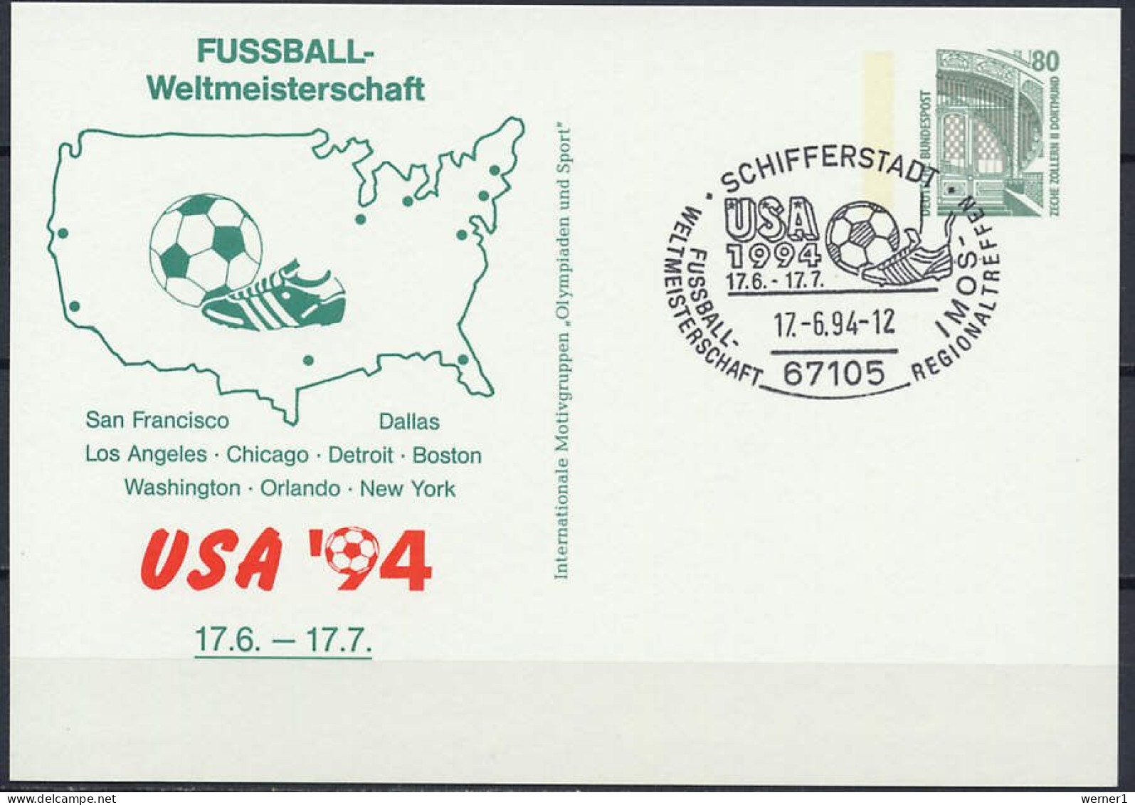 Germany 1994 Football Soccer World Cup Commemorative Postcard - 1994 – Verenigde Staten