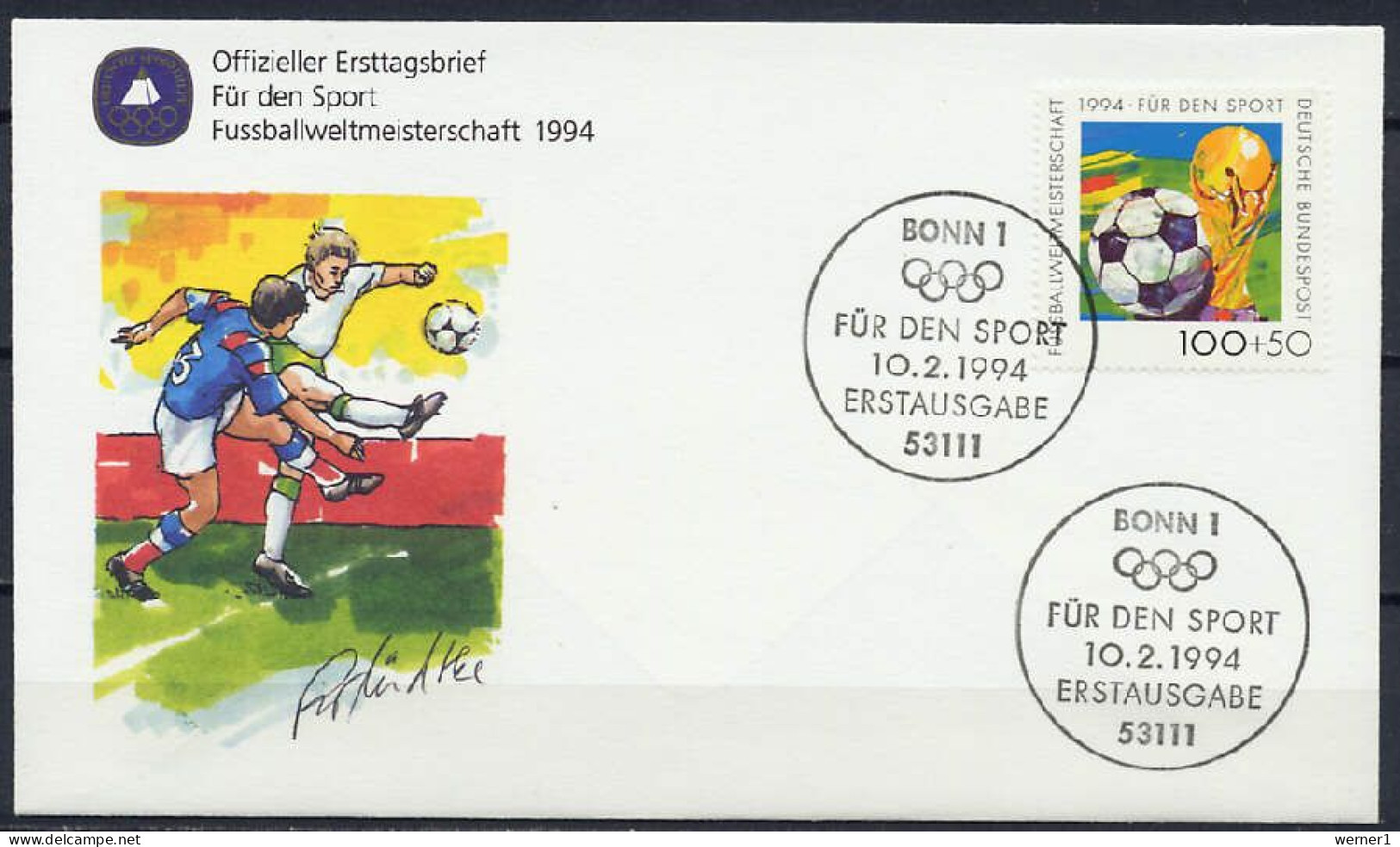 Germany 1994 Football Soccer World Cup Stamp On FDC - 1994 – Estados Unidos