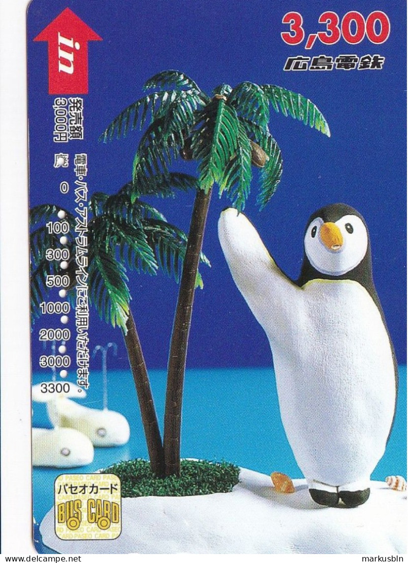 Japan Prepaid Bus Card 3300 - Whale Pinguin Island Art - Giappone