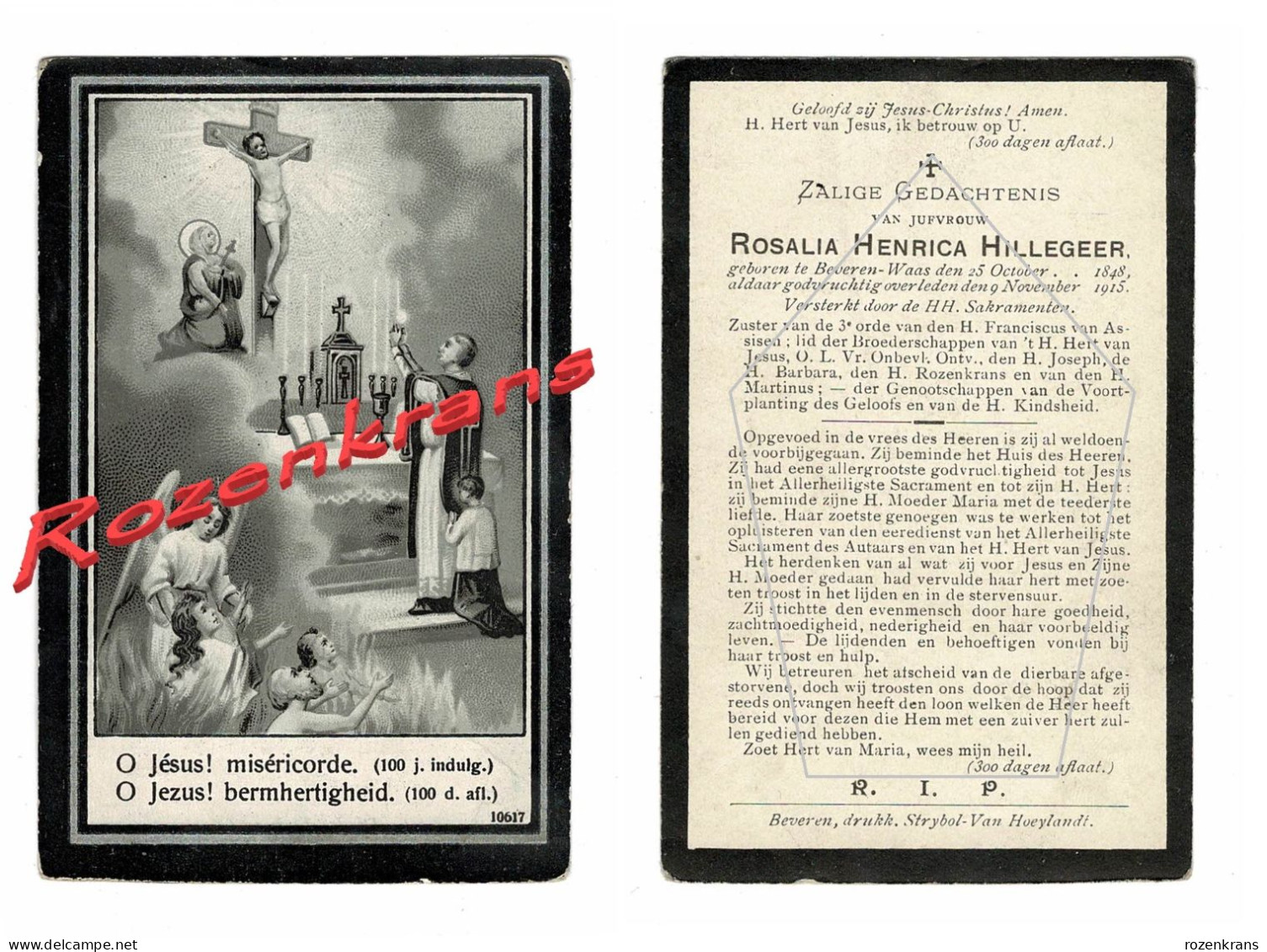 Rosalia Hillegeer 1915 Beveren Waas Litho Silverprint Zilverdruk Bidprentje Doodsprentje - Obituary Notices