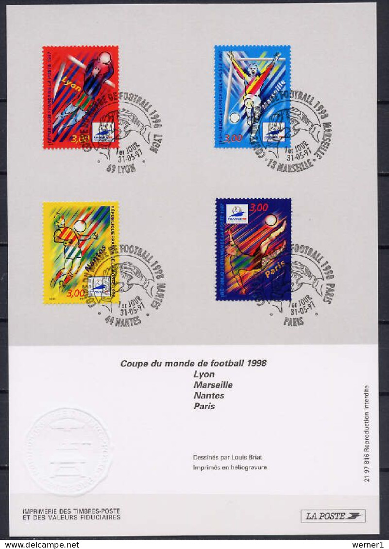 France 1997 Football Soccer World Cup Set Of 4 On Commemorative First Day Print - 1998 – Frankrijk