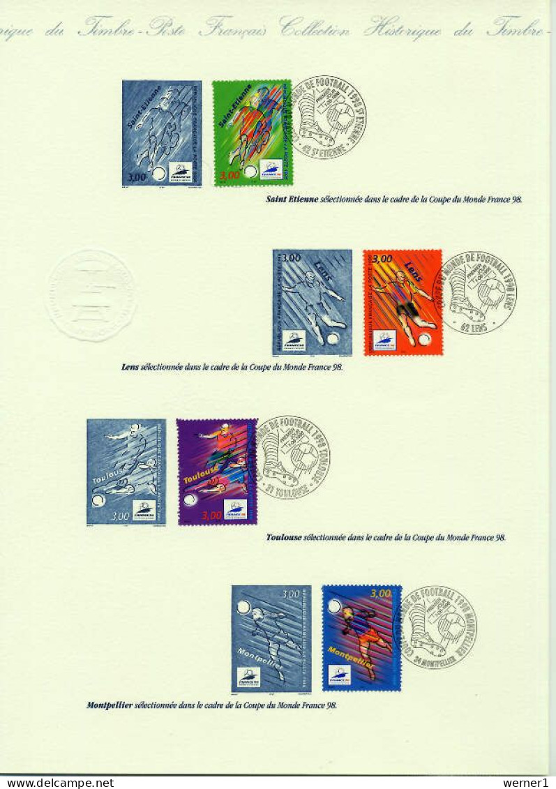 France 1996 Football Soccer World Cup Set Of 4 On Commemorative First Day Print - 1998 – Frankrijk