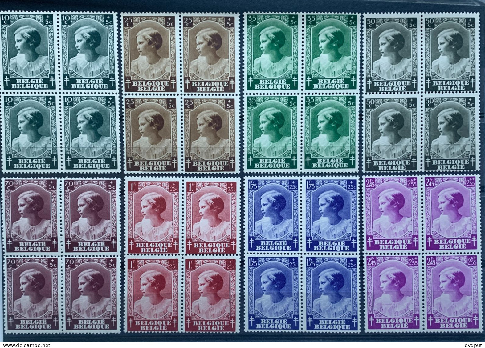 België, 1937, Nr 458/65, Postfris**, In Blokken Van 4, OBP 120€ - Ongebruikt