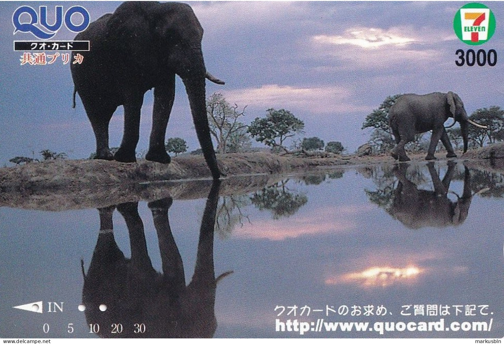 Japan Prepaid Quo Card 3000 - 7 Eleven Sunset Elephants - Japan