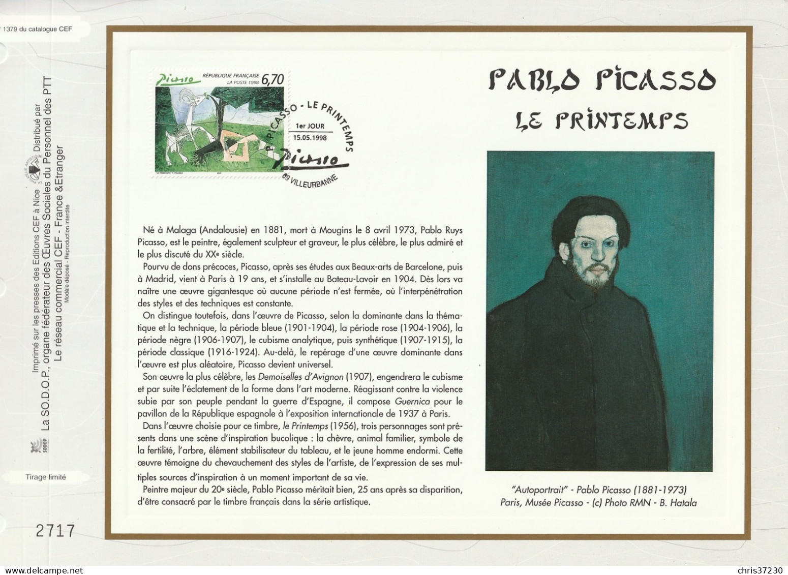 BCT - Document CEF - Picasso - 1998 - YT N°3162 - Documents Of Postal Services