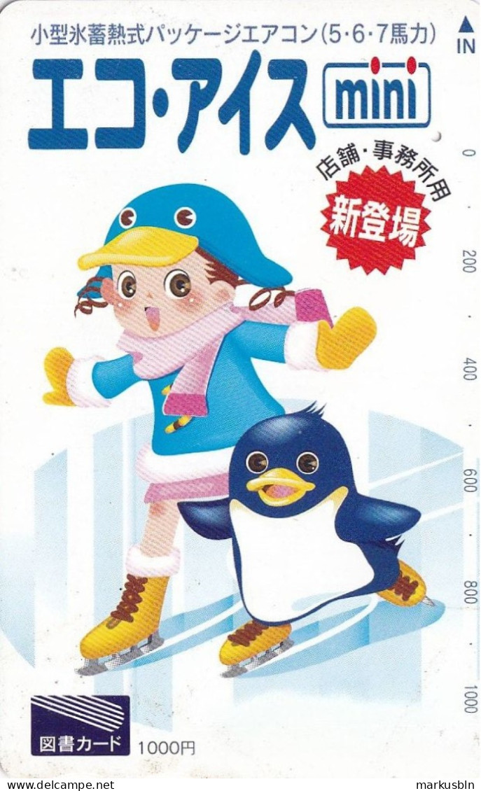 Japan Prepaid Libary Card 1000 - Drawing Ice Skating Girl Penguin - Japon