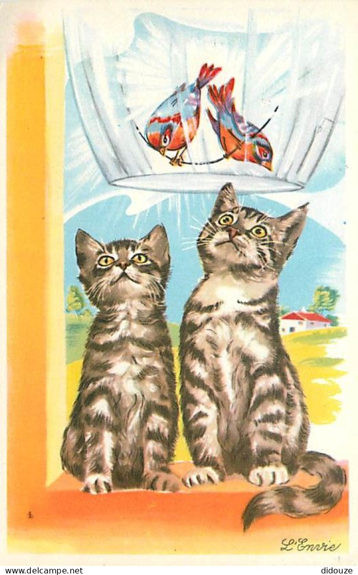 Animaux - Chats - Dessin - Illustration - L'envie - Chat Regardant Des Oiseaux En Cage - Carte Neuve - CPM - Voir Scans  - Cats