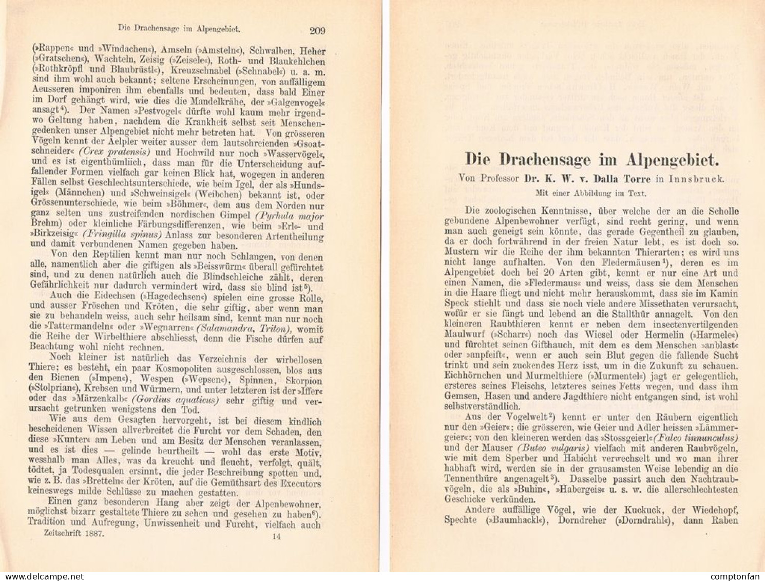 A102 1479 Dalla Torre Drachensage Alpen Mythologie Artikel 1887 - Sonstige & Ohne Zuordnung