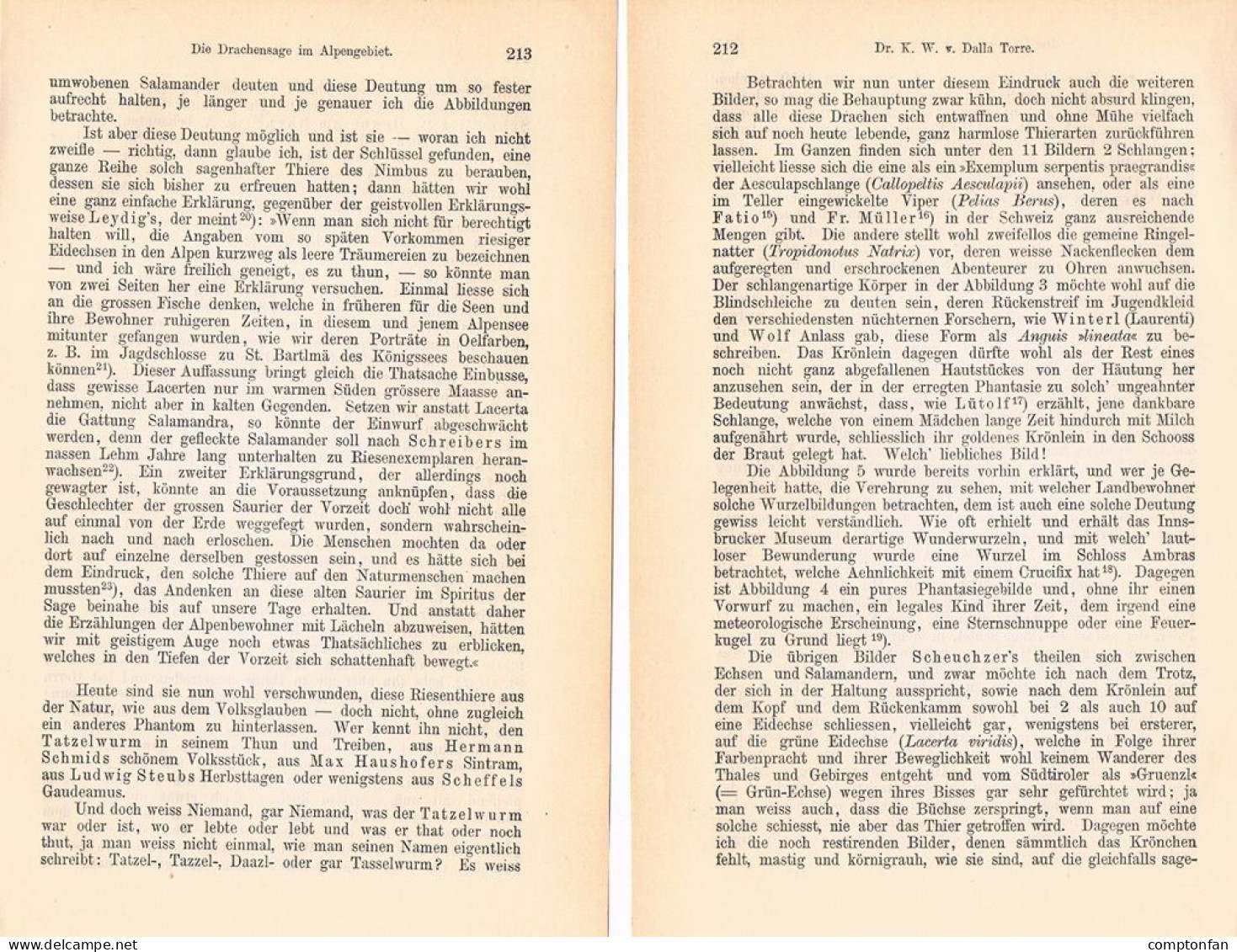 A102 1479 Dalla Torre Drachensage Alpen Mythologie Artikel 1887 - Autres & Non Classés