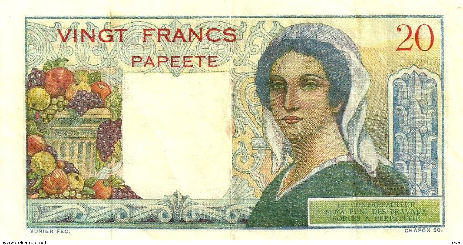 FRENCH POLYNESIA 20 FRANCS GREY MAN HEAD FRONT WOMAN BACK NOT DATED(1963) P21c 3RD SIG VARIETY VF+ READ DESCRIPTION!! - Papeete (Frans-Polynesië 1914-1985)