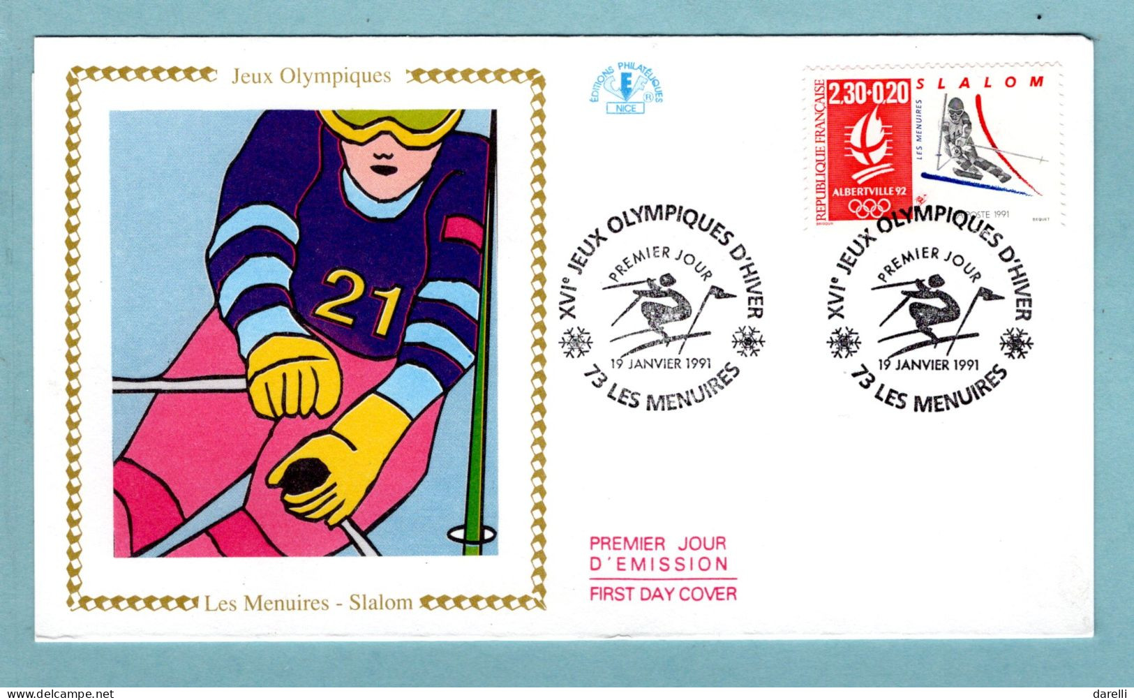 FDC France 1991 - XVIe - JO - Jeux Olympiques D'hiver Albertville - Slalom - YT 2676 - 73 Les Menuires - 1990-1999