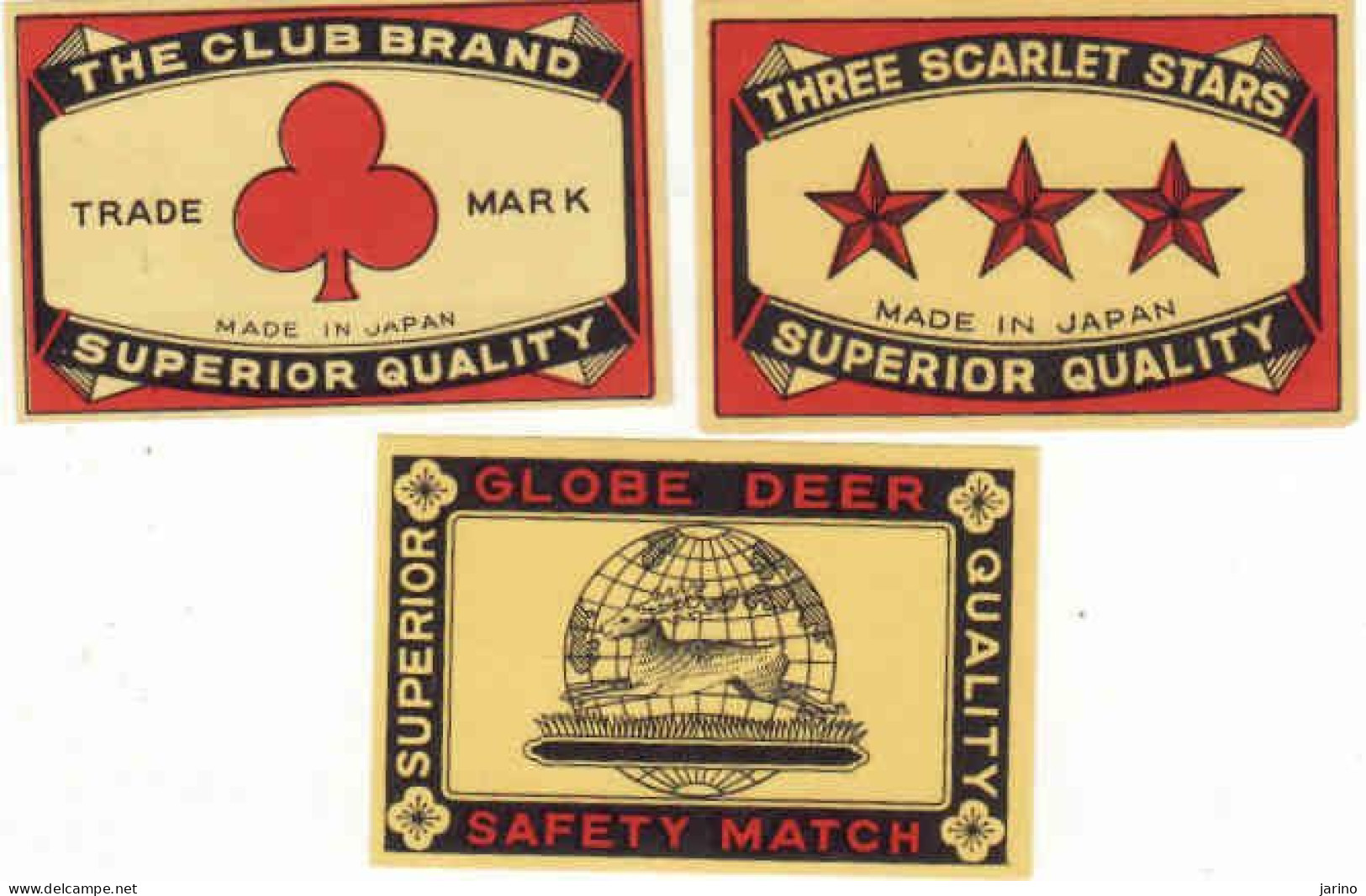 Japan - 3 X Matchbox Labels, Globe Deer, Three Scarlet Stars, The Club Brand - Boites D'allumettes - Etiquettes