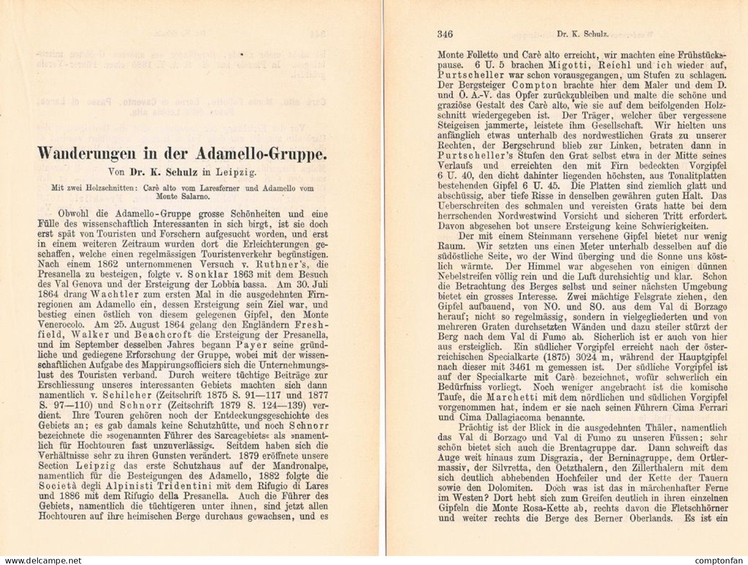 A102 1481 Schulz Compton Wanderungen Adamello Artikel 1887 - Other & Unclassified