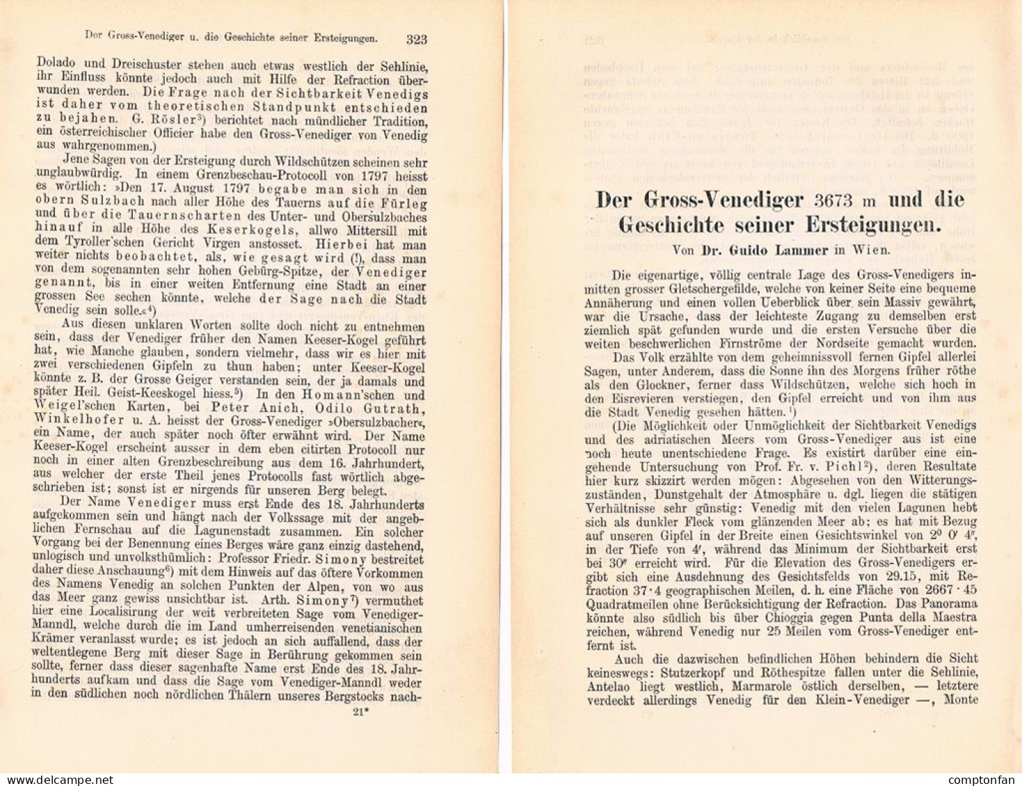 A102 1482 Guido Lammer Großvenediger Hohen Tauern Ersteigungen Artikel 1887 - Other & Unclassified