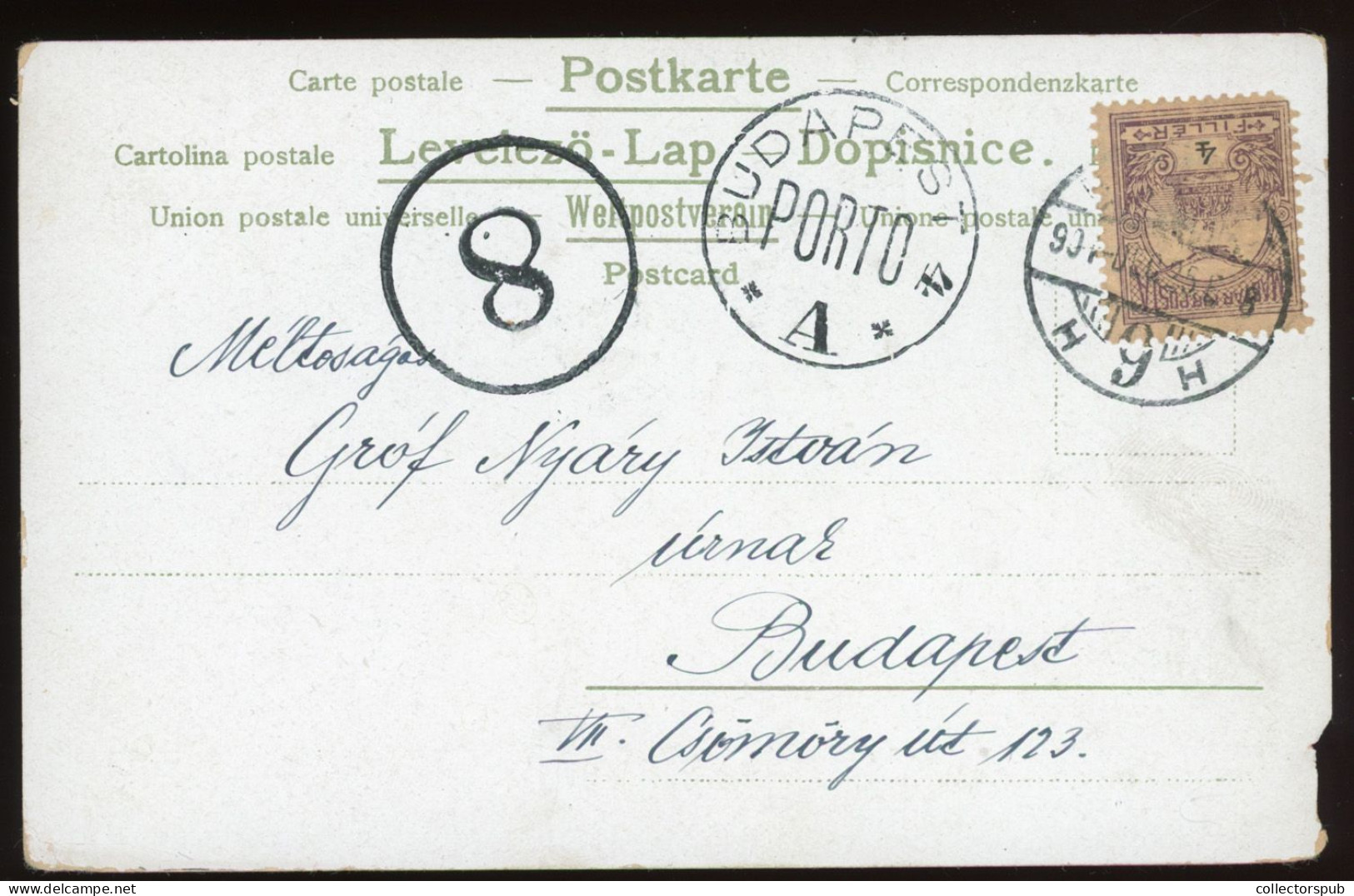 HUNGARY 1901. Postcard  With 8f Porto Cancellation - Lettres & Documents