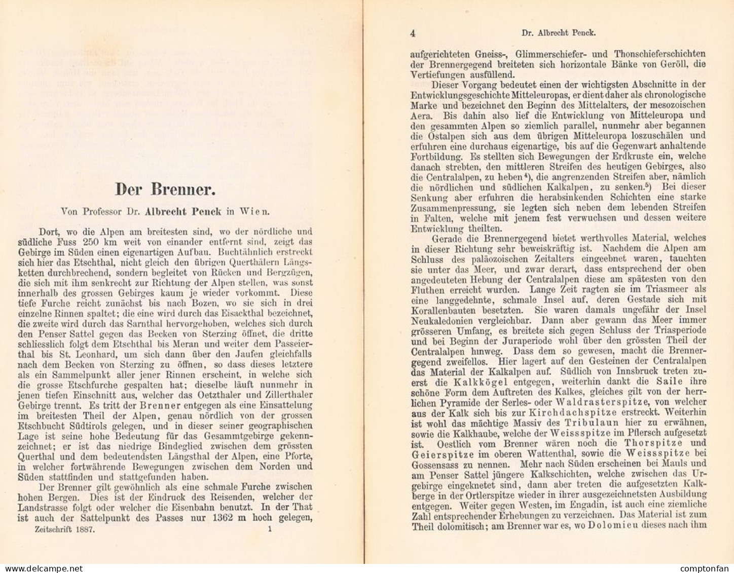 A102 1484 Albrecht Penck Brenner Brennero Südtirol Artikel 1887 - Otros & Sin Clasificación