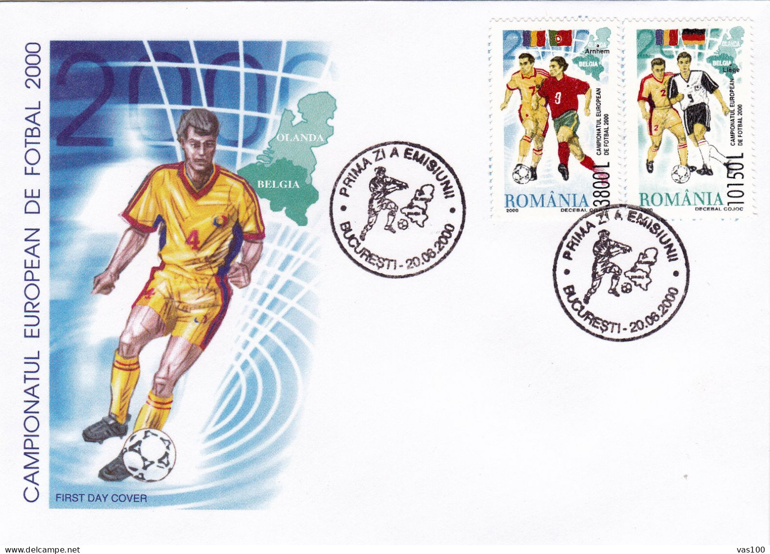 EUROPEAN FOOTBALL CHAMPIONSHIP, COVER FDC,  2000, ROMANIA - FDC