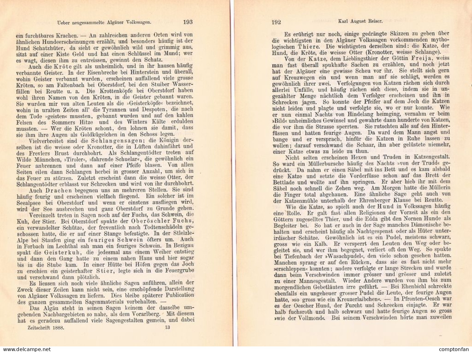 A102 1485 Reiser Allgäu Volkssagen Mythologie Sagen Artikel 1888 - Sonstige & Ohne Zuordnung