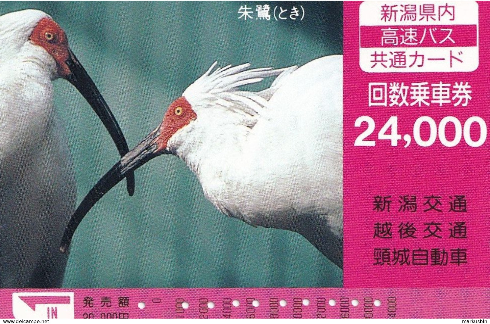 Japan Prepaid Bus Card 24000 - Birds Animals Toki - Japon