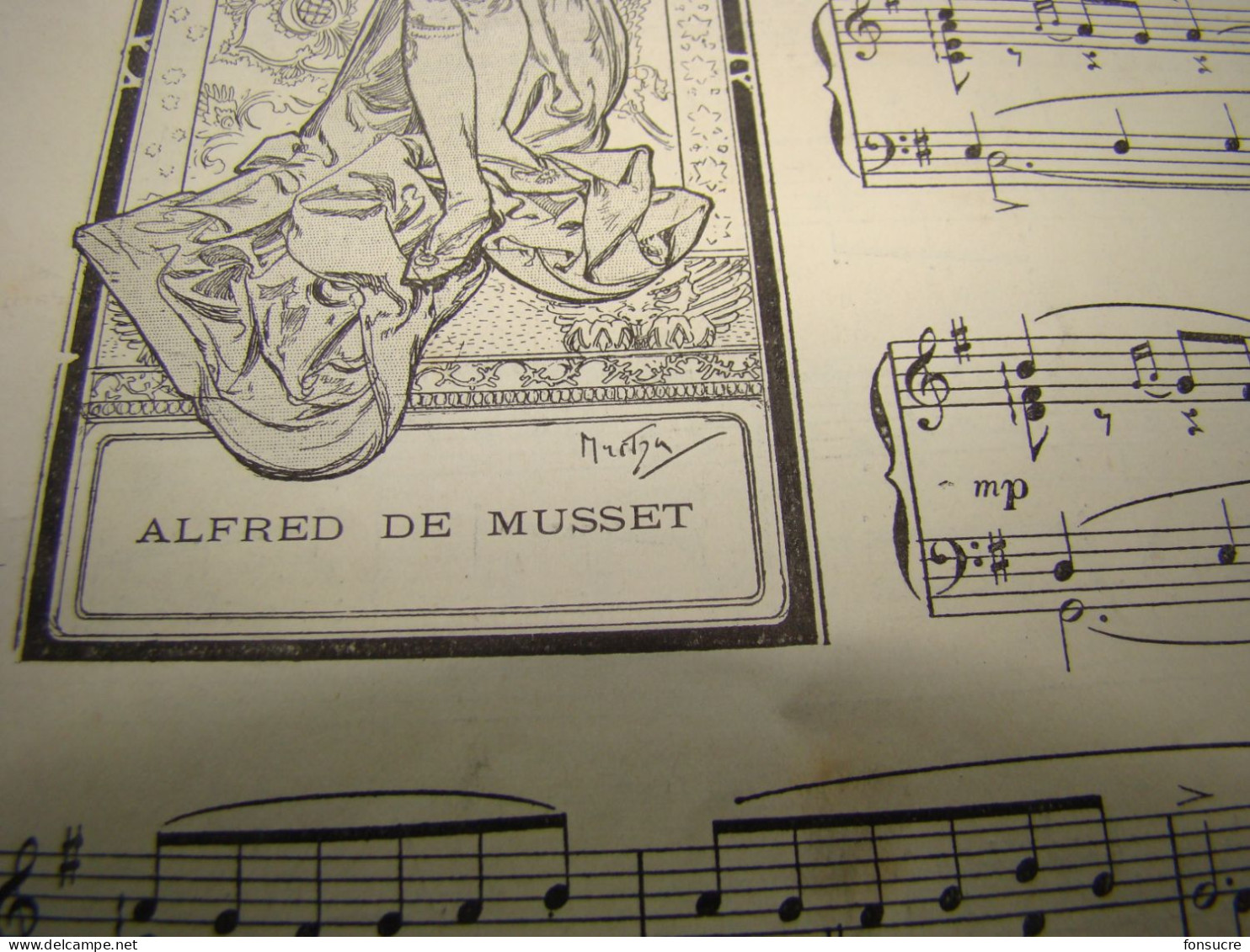 VR20 Ancienne Partition Musique LORENZACCIO Alfred De Musset Dessin Sarah Bernhardt Par A. MUCHA 1896 L'Illustration - Partituras