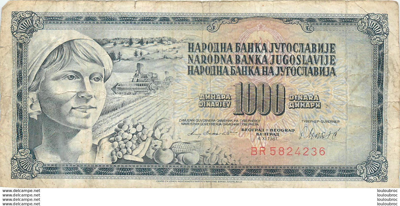 BILLET   YOUGOSLAVIE  1000  DINARA - Yugoslavia