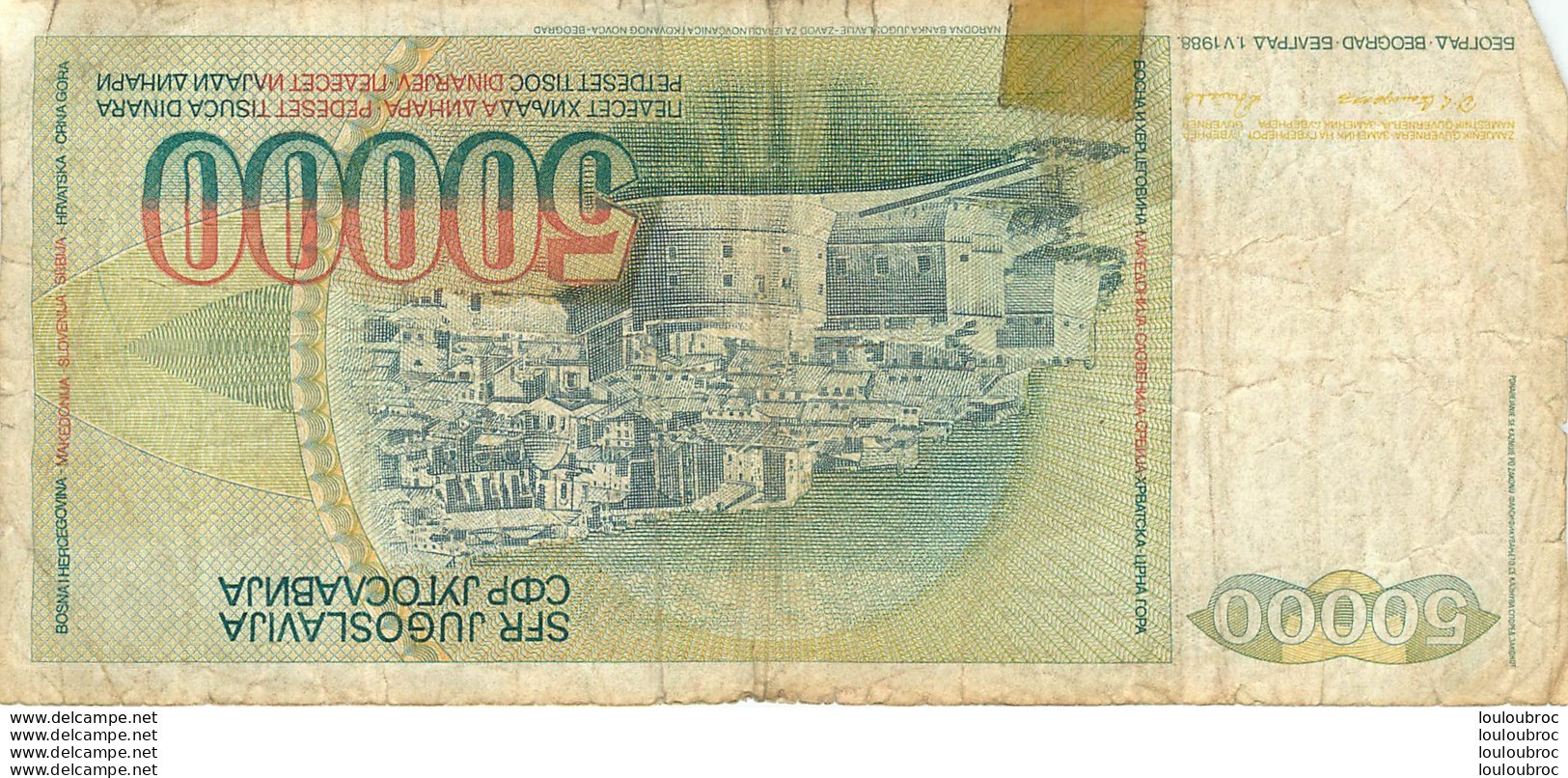BILLET   YOUGOSLAVIE   50000 DINARA - Joegoslavië