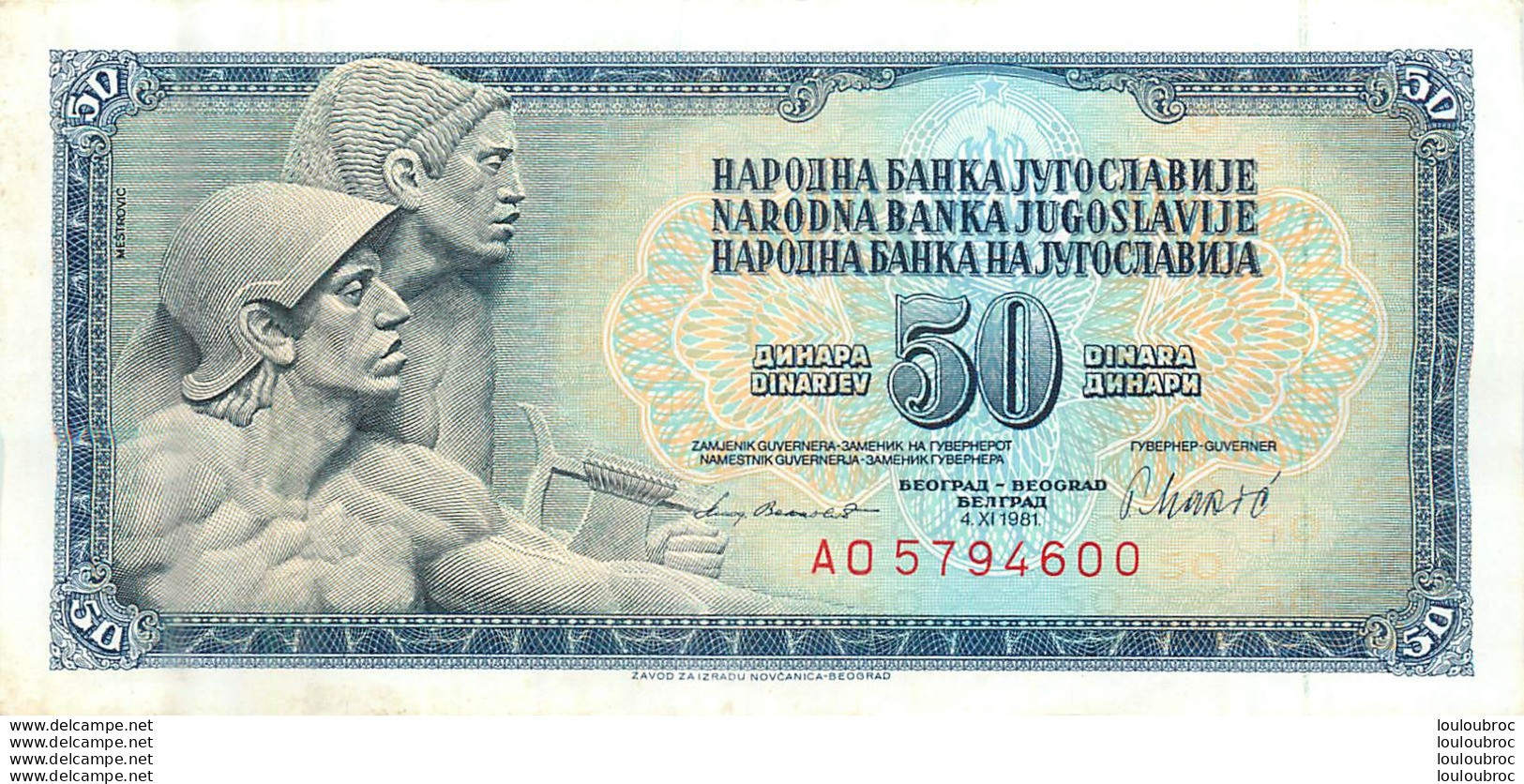 BILLET   YOUGOSLAVIE   50 DINARA - Joegoslavië