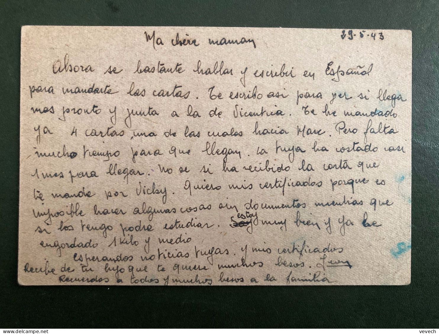 CP Pour La FRANCE TP FRANCO 40c + CAVALIER 5c OBL. + Datée 29-5-43 + CENSURE - Lettres & Documents