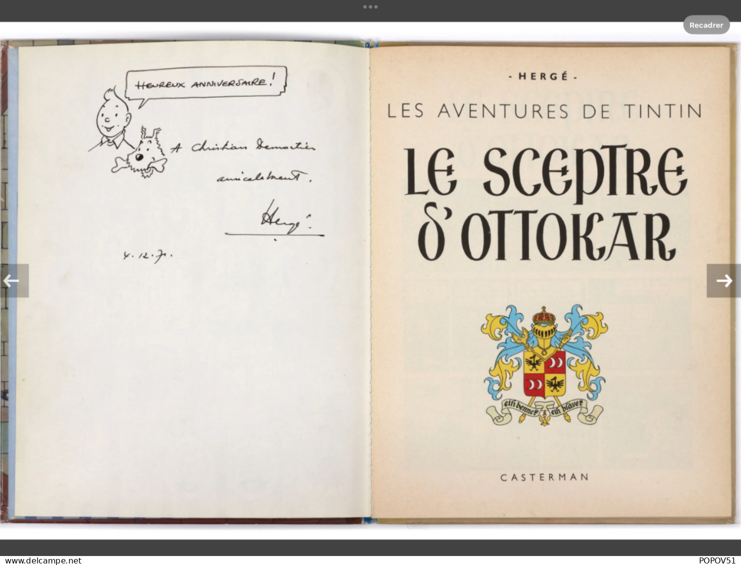 HERGÉ Dessin Dédicacé D’HERGÉ - Libros Autografiados