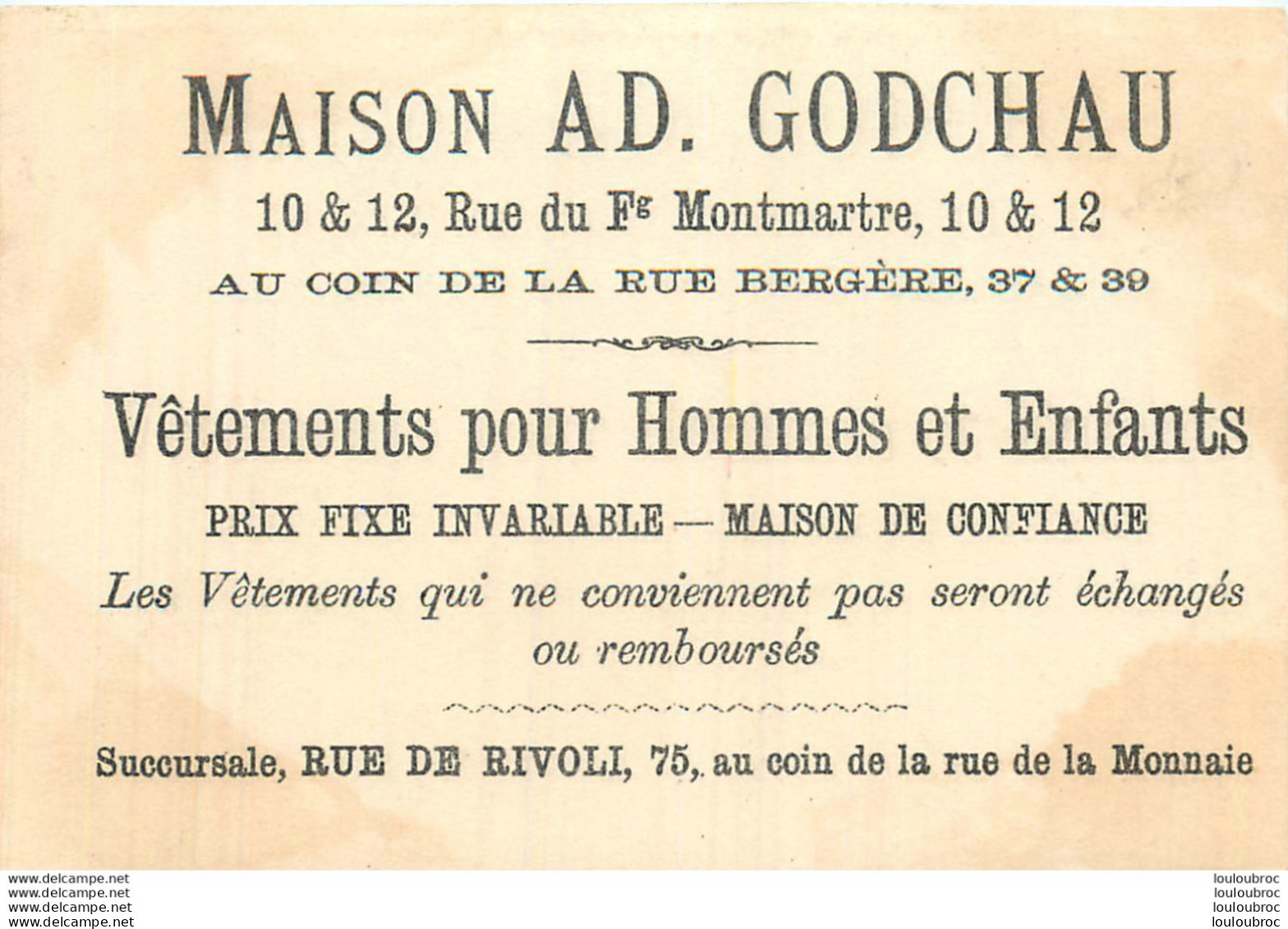 CHROMO MAISON AD. GODCHAU A PARIS - Autres & Non Classés