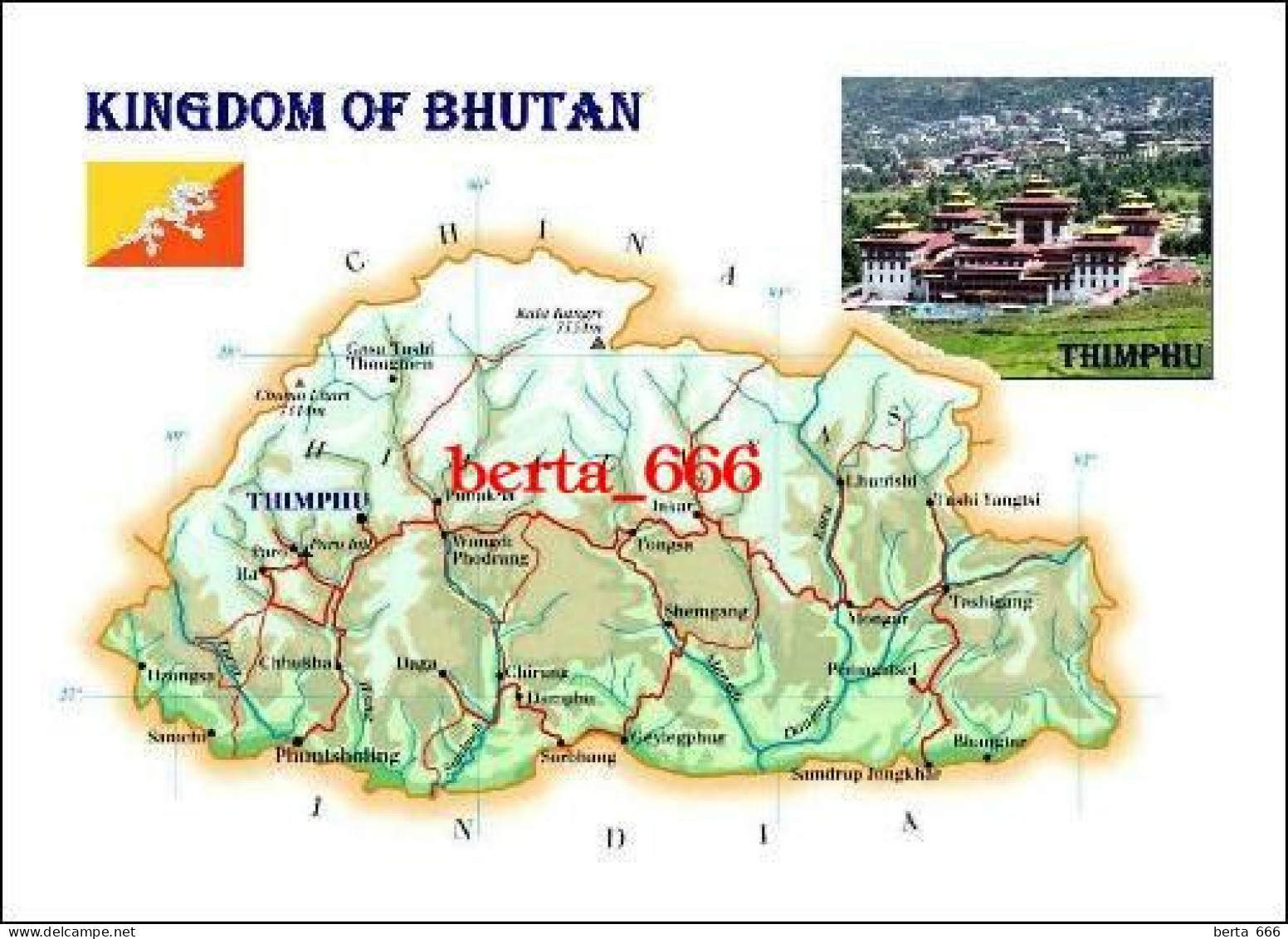 Bhutan Country Map New Postcard * Carte Geographique * Landkarte - Butan
