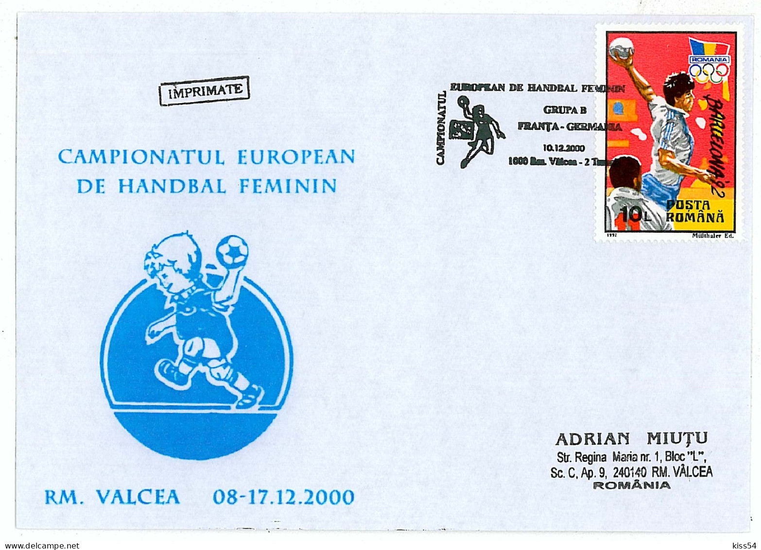 H 5 - 134 HANDBALL, France-Germany, Romania - Cover - Used - 2000 - Covers & Documents