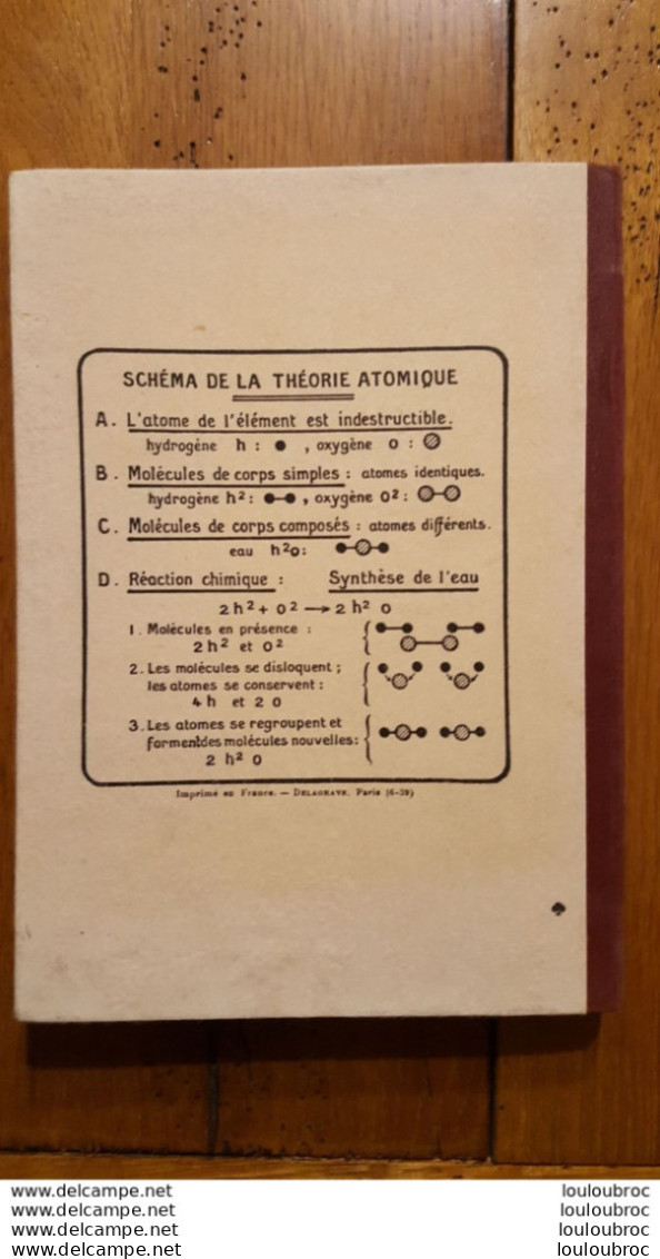 SCIENCES PHYSIQUES CLASSE DE QUATRIEME DEUXIEME  ANNEE 1939 DE PASTOURIAUX ET RUMEAU LIBRAIRIE DELAGRAVE - 12-18 Ans