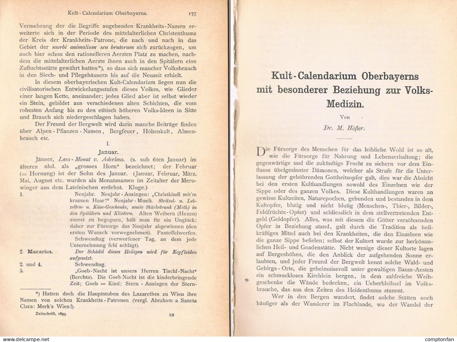 A102 1494 Dr. Max Höfler Oberbayern Volksmedizin Volksheilkunde Artikel 1893 - Andere & Zonder Classificatie