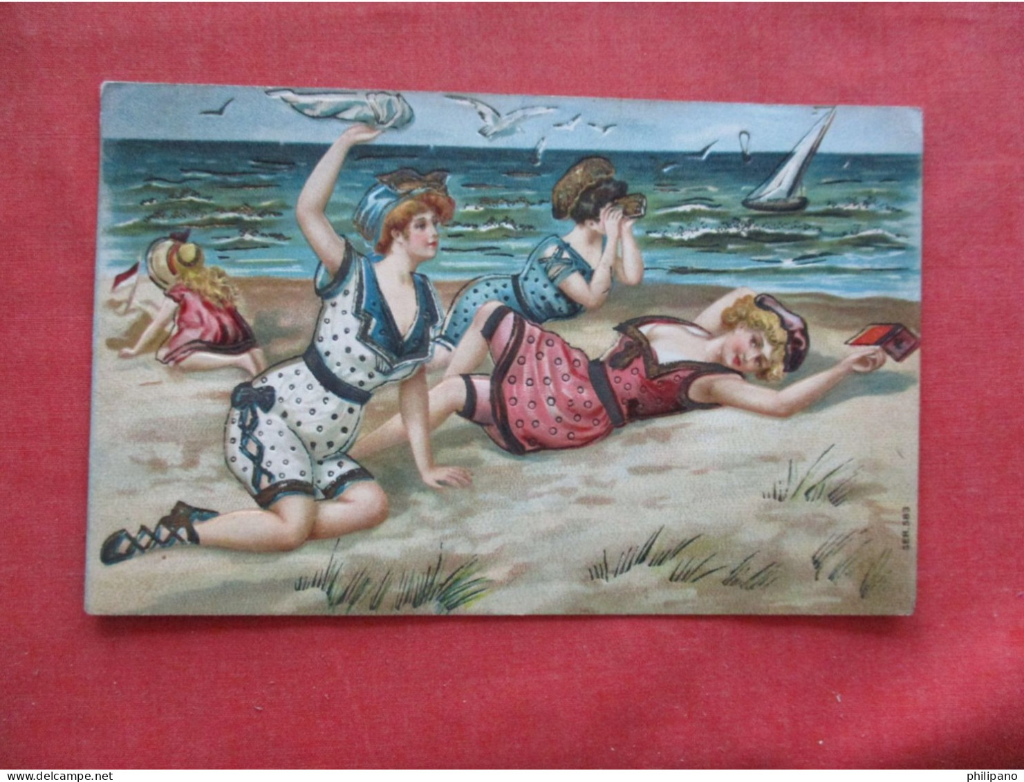 Embossed Girls On Beach     Ref 6402 - Pin-Ups