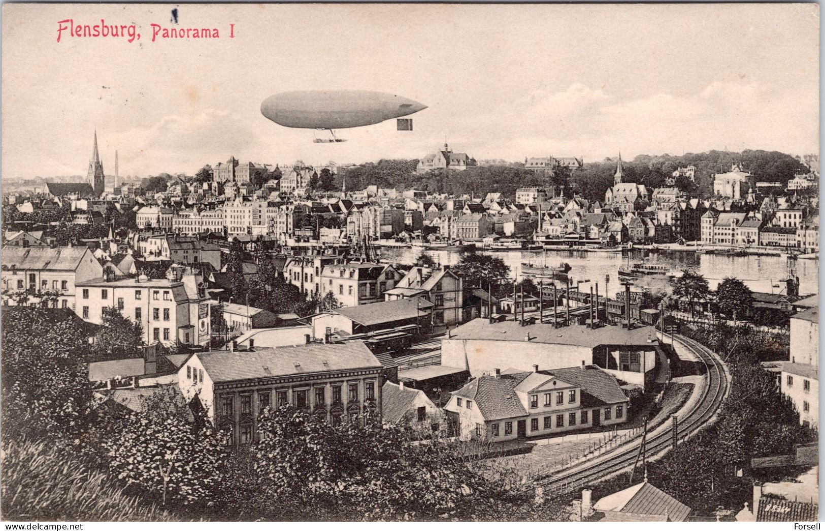 Flensburg Panorama (Zeppelin) (Gelaufen 1910) - Flensburg