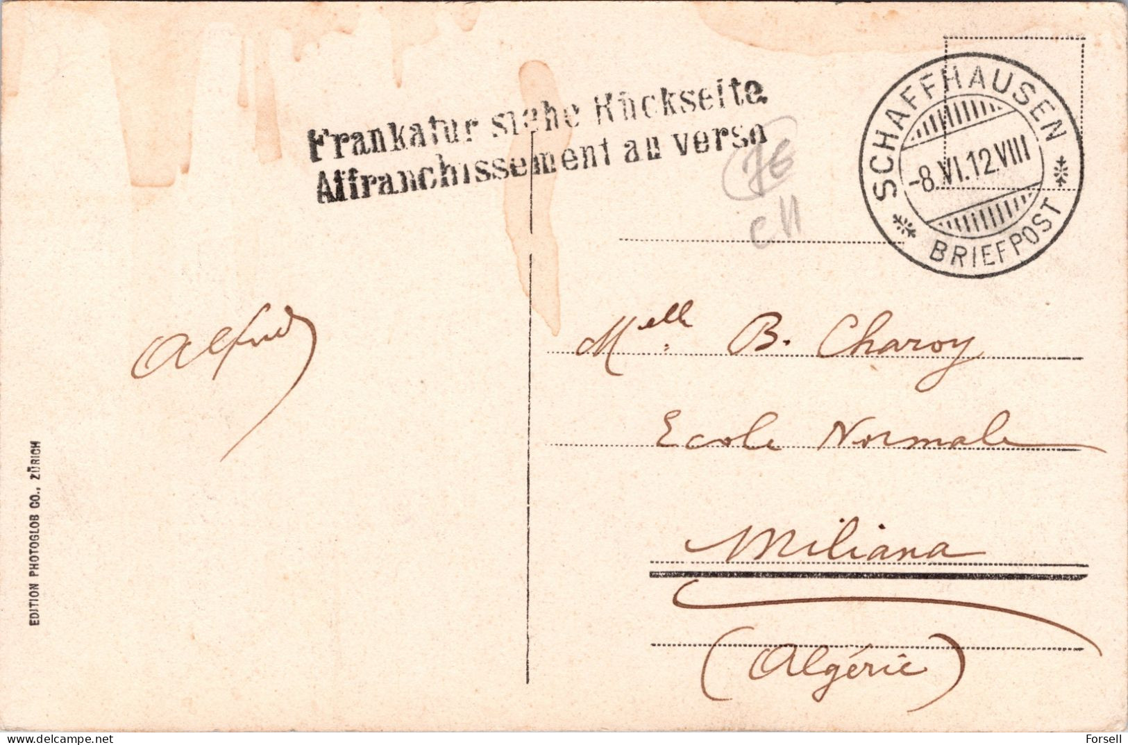 Schaffhausen, Bahnhof (Gelaufen 1912, Nach Algerien) - Schaffhouse