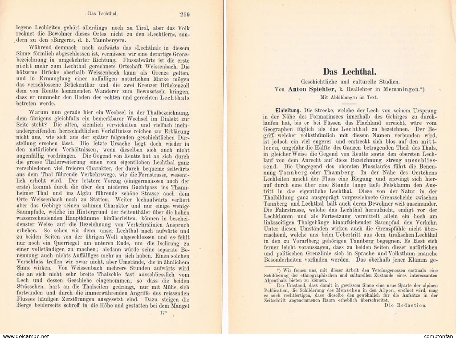 A102 1496 Anton Spiehler Lechtal Geschichte Kultur Artikel 1883 - Other & Unclassified