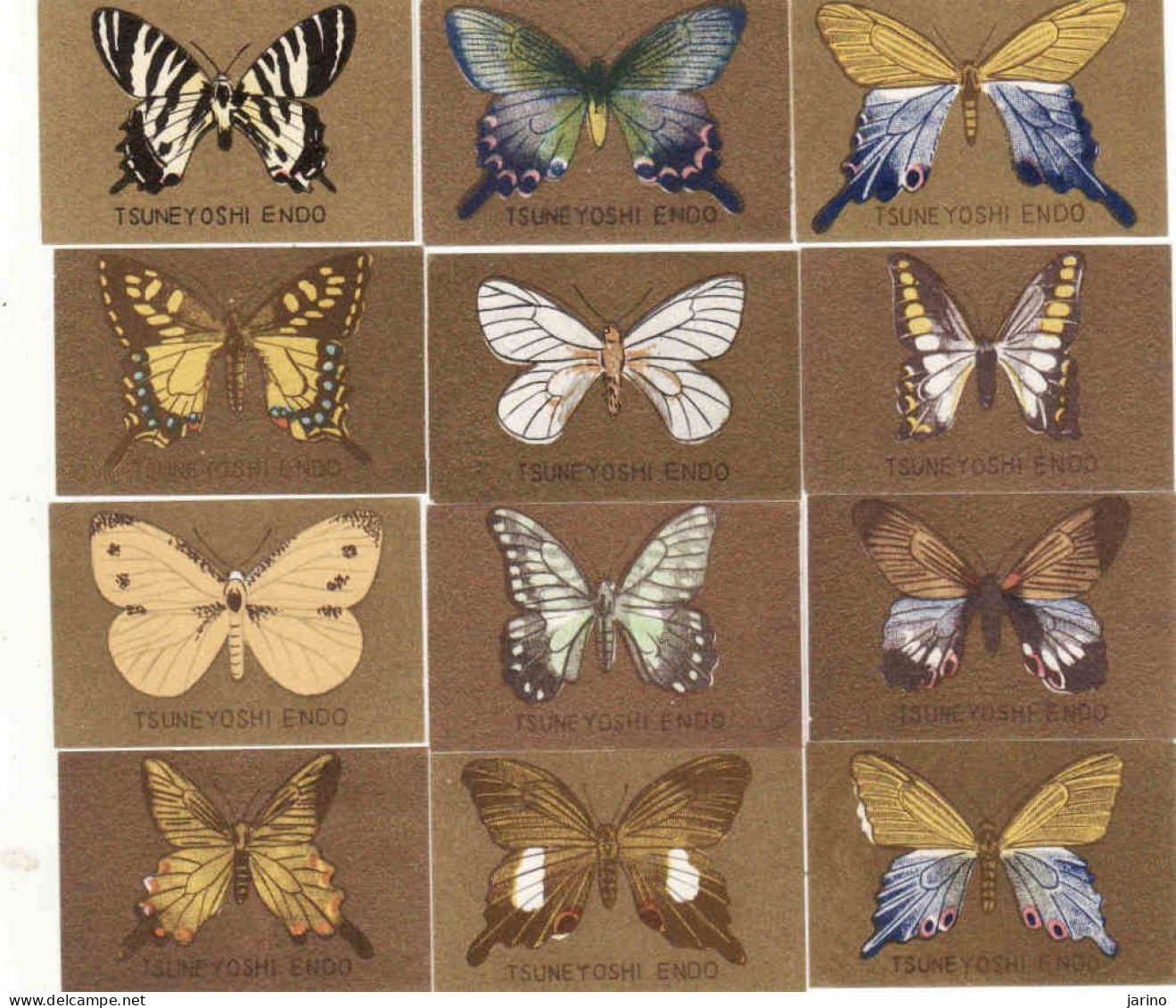 Japan - 12 X Matchbox Labels, Butterfly, Schmetterling, Motilo, - Matchbox Labels