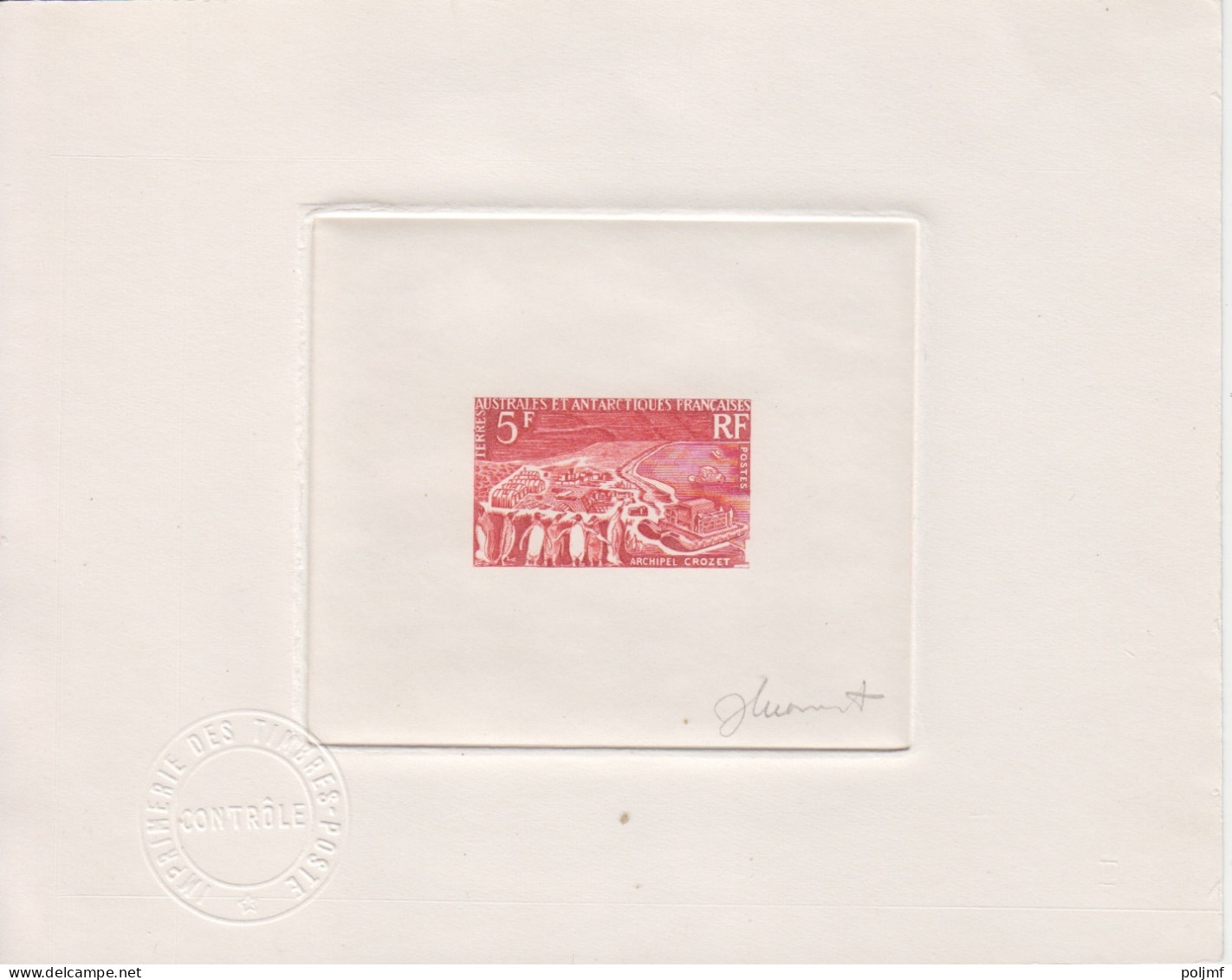Epreuve D'atelier Rouge-orange Du N° 20 (Archipel Crozet) 5F, Format 160 X 127, Signée - Briefe U. Dokumente