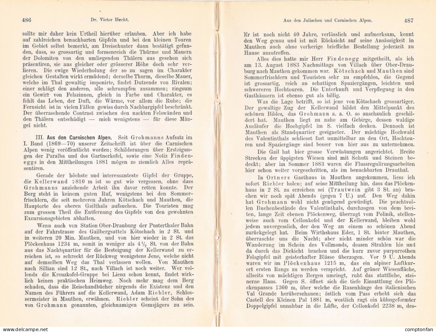 A102 1497 Victor Hecht Julische Alpen Karnische Alpen Artikel 1883 - Andere & Zonder Classificatie