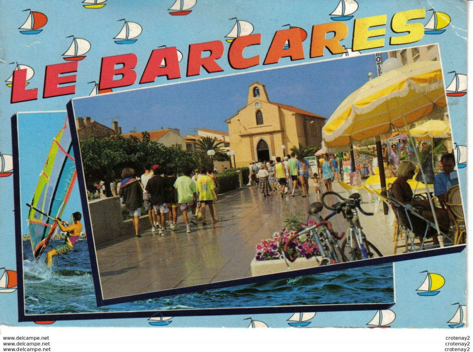 66 PORT BARCARES N°671 L'Eglise ND De Bon Secours La Place De La République En 1996 Vélos PUB KIS Planche à Voile - Port Barcares