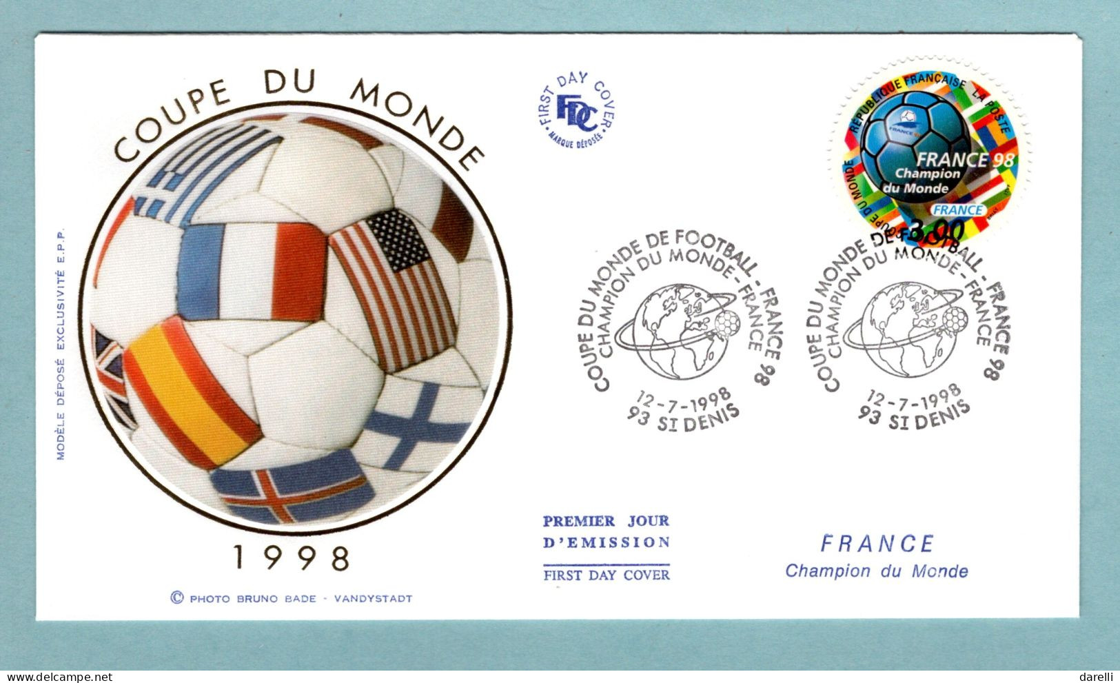 FDC France 1998 - Coupe Du Monde De Football 1998 - Champion Du Monde - YT 3170- 93 St Denis (soie) - 1990-1999