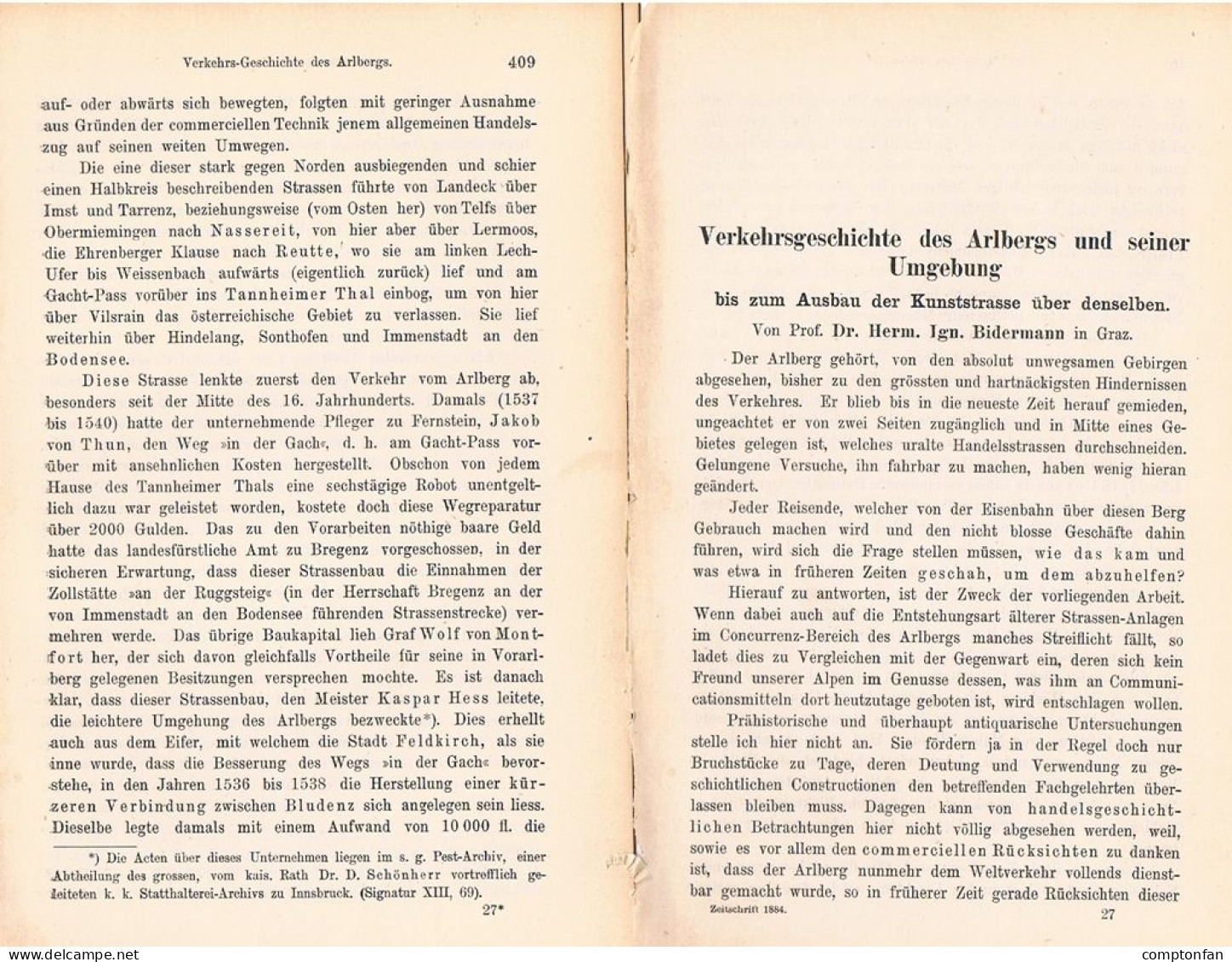 A102 1498 Bidermann Arlberg Und Umgebung Verkehrsgeschicht Artikel 1884 - Other & Unclassified