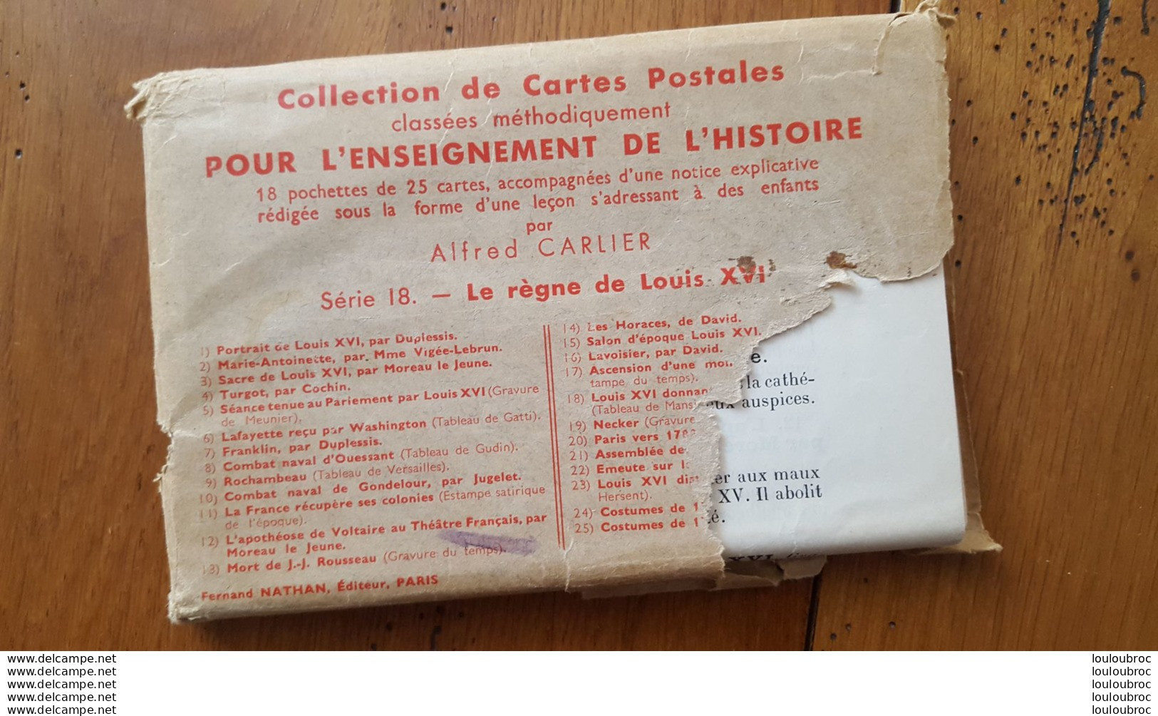 ENSEIGNEMENT DE L'HISTOIRE PAR ALFRED CARLIER POCHETTE DE 25 CARTES SERIE N°18 LE REGNE DE LOUIS XVIe - History