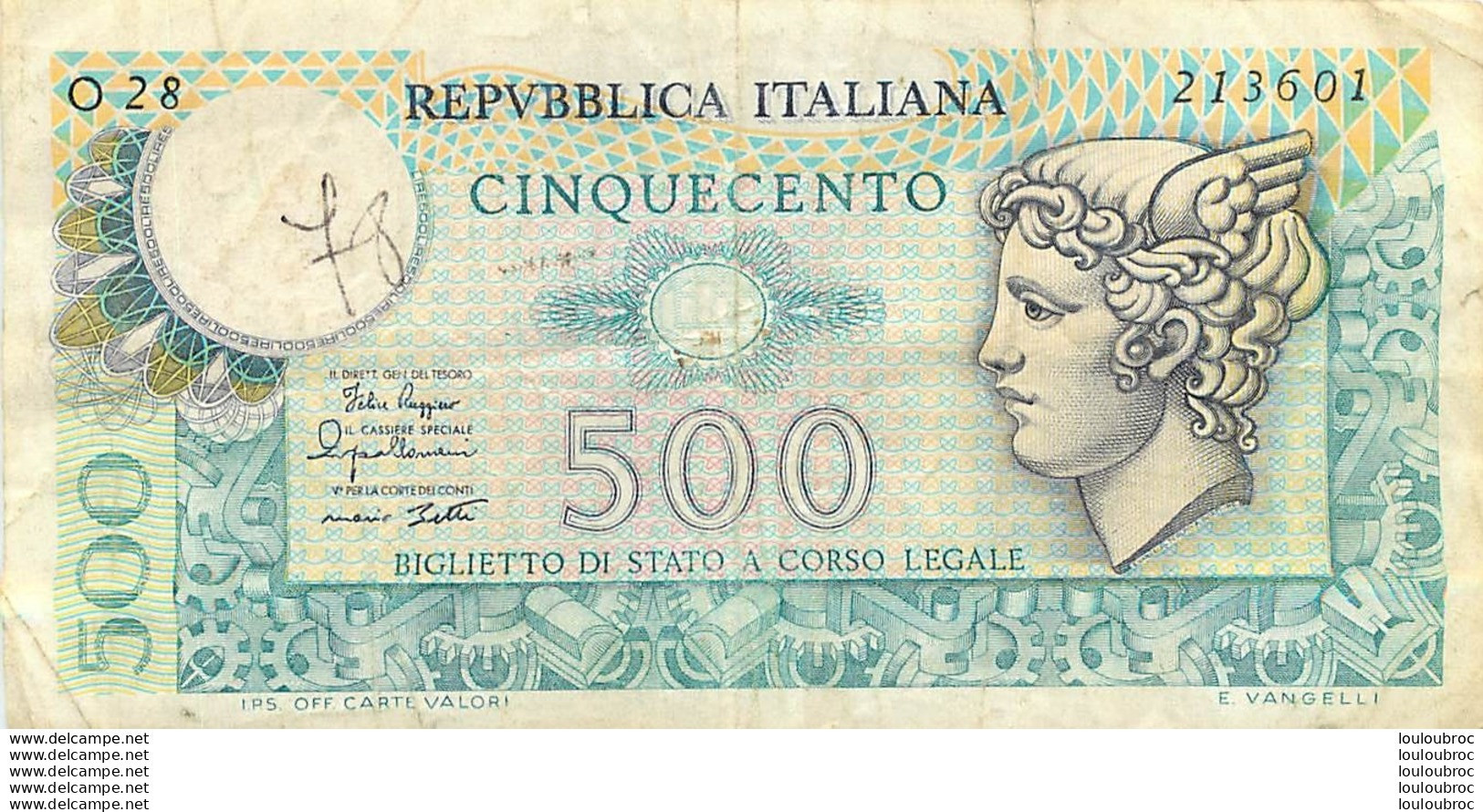 BILLET  ITALIE  500  LIRE - Autres & Non Classés