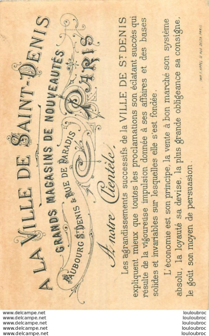 CHROMO  A LA VILLE DE SAINT DENIS GRANDS MAGASINS DE NOUVEAUTES  IMP.  APPEL - Altri & Non Classificati