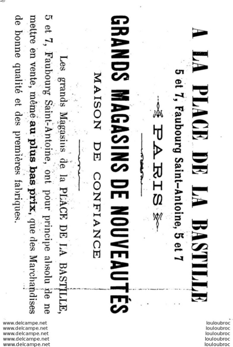 CHROMO  A LA PLACE DE LA BASTILLE GRANDS MAGASINS DE NOUVEAUTES SALON 1891 TOULMOUCHE - Autres & Non Classés